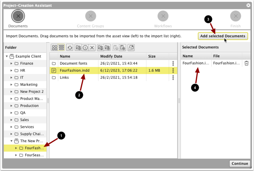 Select files and click 'Add Selected Documents'