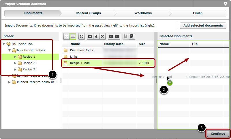 Drag Documents to 'Selected Documents' Area