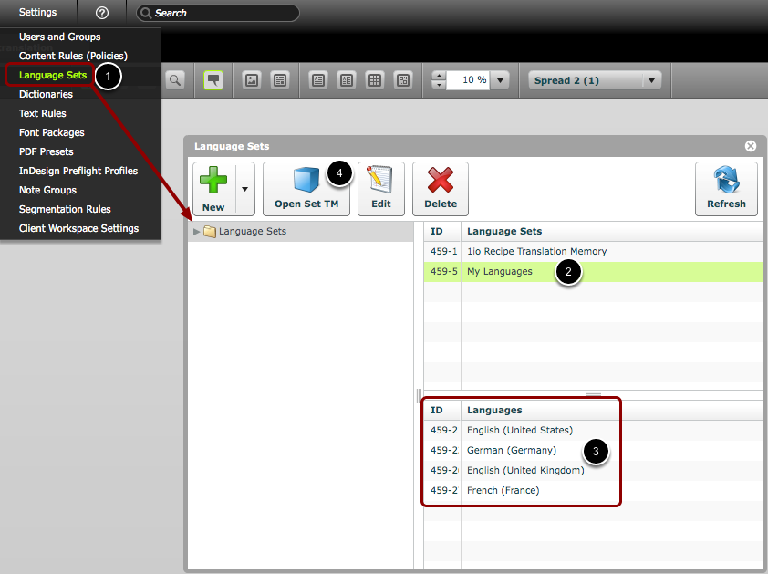 Step 3: Open the Translation Memory of your Language Set