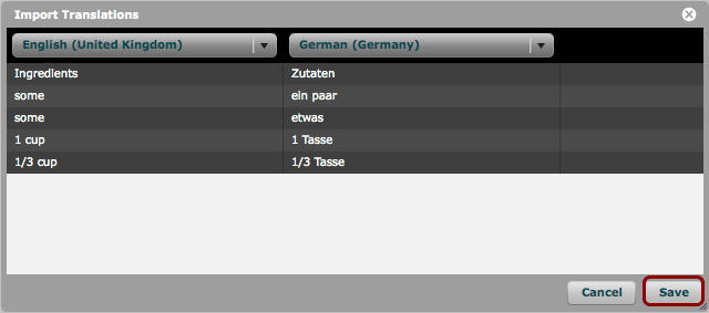 Example: What the 'Import Translations' window will look like