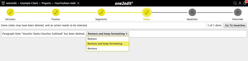 Step: Styles - Options for a deleted style
