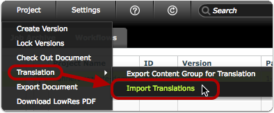 'Project > Translation > Import Translations'